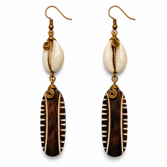 Cowrie Wood Drop Earrings