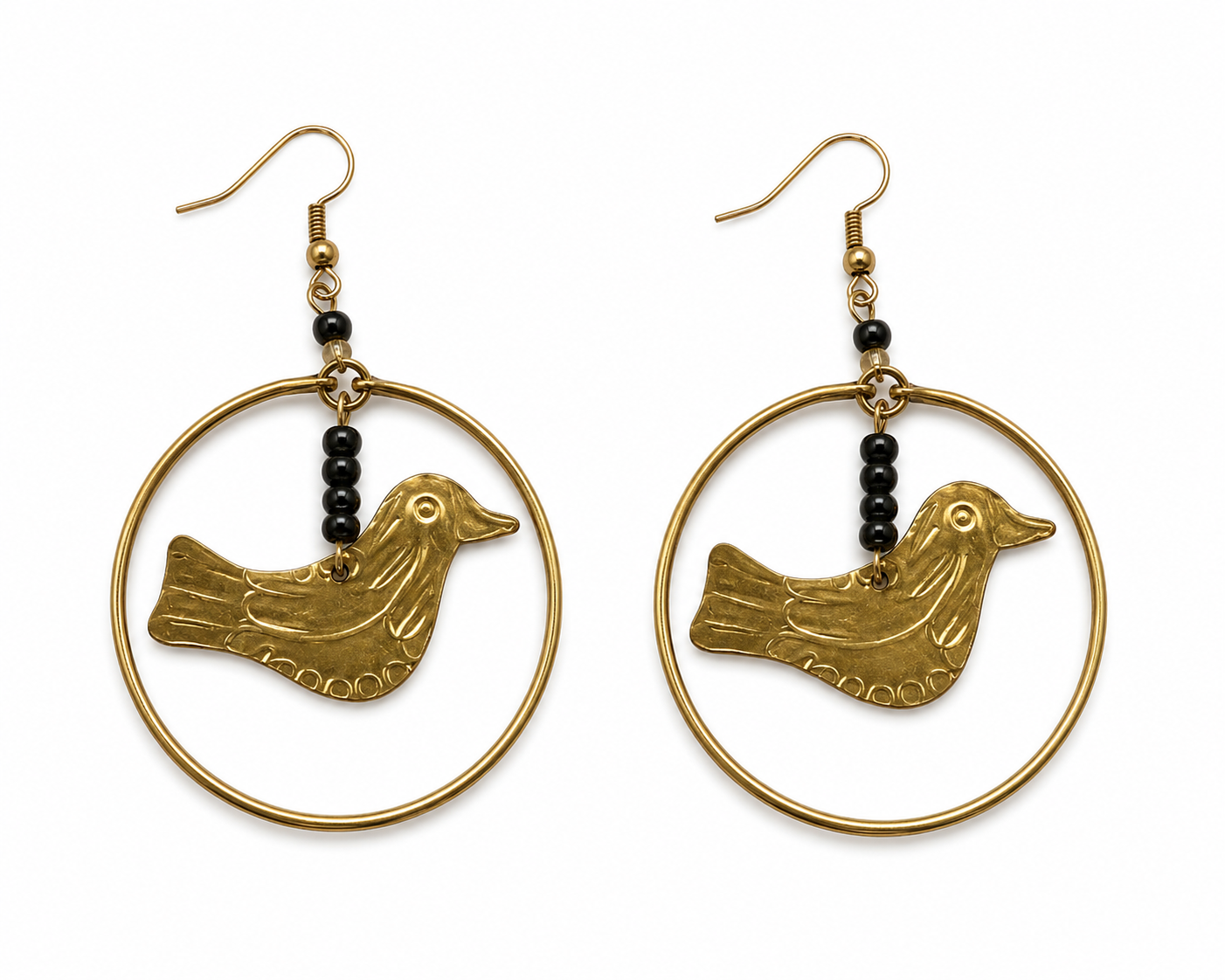 Golden Bird Hoop Earrings