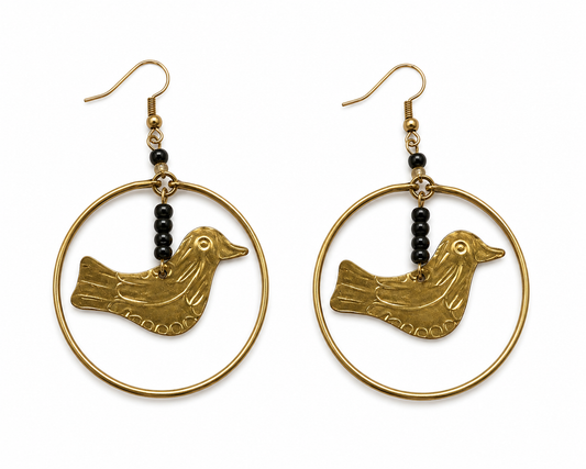Golden Bird Hoop Earrings